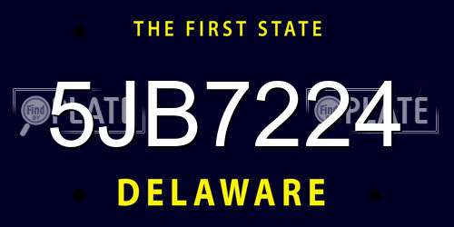 5JB7224 Delaware License Plate