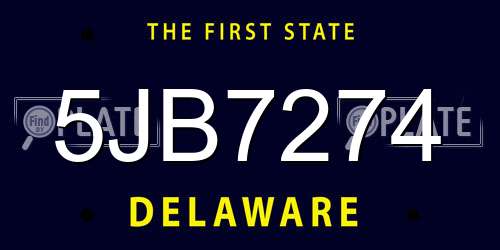 5JB7274 Delaware License Plate