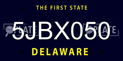 5JBX050 Delaware License Plate