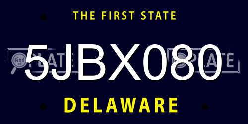 5JBX080 Delaware License Plate