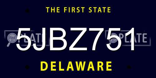 5JBZ751 Delaware License Plate