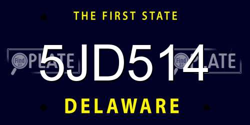 5JD514 Delaware License Plate