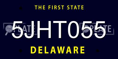 5JHT055 Delaware License Plate