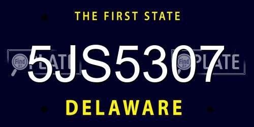 5JS5307 Delaware License Plate