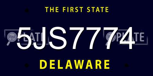 5JS7774 Delaware License Plate