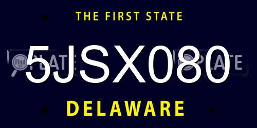 5JSX080 Delaware License Plate