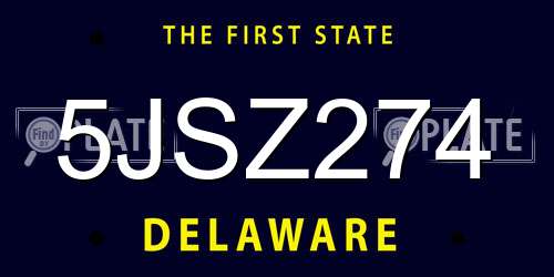 5JSZ274 Delaware License Plate