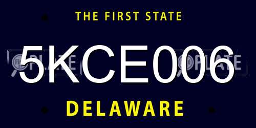5KCE006 Delaware License Plate