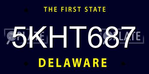 5KHT687 Delaware License Plate