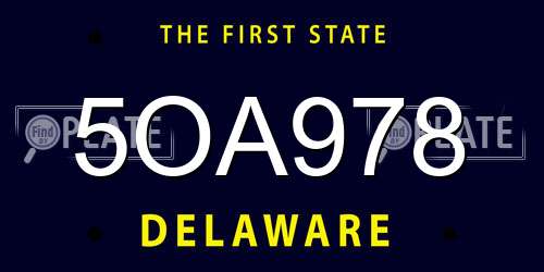 5OA978 Delaware License Plate