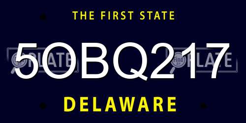 5OBQ217 Delaware License Plate