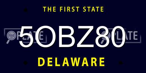 5OBZ80 Delaware License Plate
