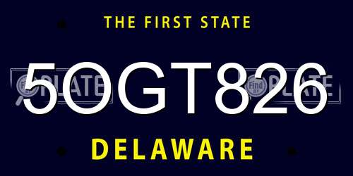 5OGT826 Delaware License Plate