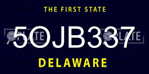 5OJB337 Delaware License Plate