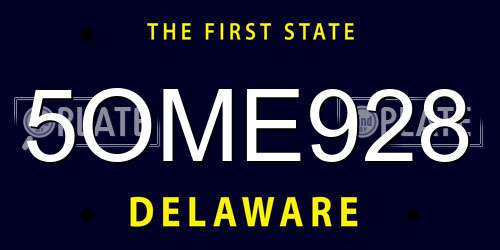 5OME928 Delaware License Plate