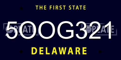 5OOG321 Delaware License Plate