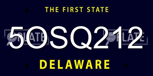 5OSQ212 Delaware License Plate