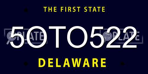 5OTO522 Delaware License Plate