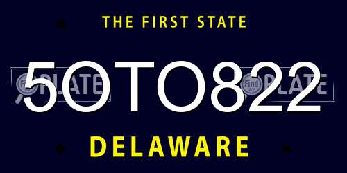 5OTO822 Delaware License Plate
