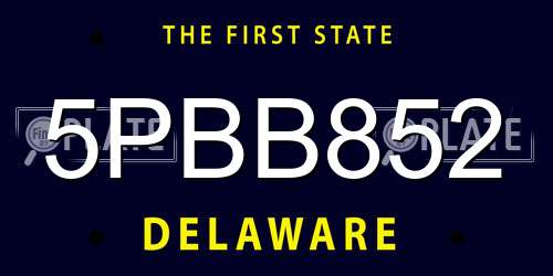 5PBB852 Delaware License Plate
