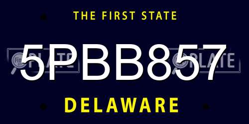 5PBB857 Delaware License Plate