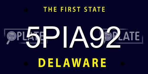 5PIA92 Delaware License Plate