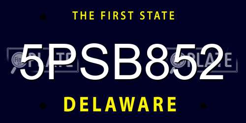 5PSB852 Delaware License Plate