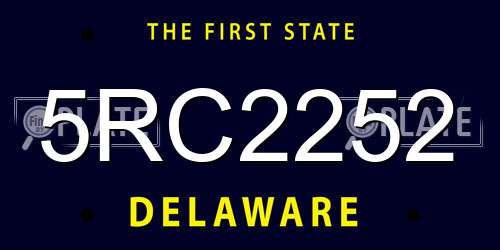 5RC2252 Delaware License Plate
