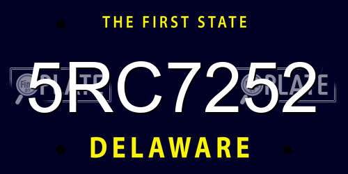 5RC7252 Delaware License Plate