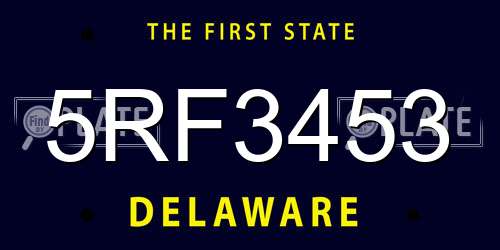 5RF3453 Delaware License Plate