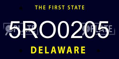 5RO0205 Delaware License Plate