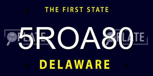 5ROA80 Delaware License Plate