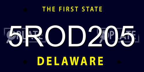 5ROD205 Delaware License Plate