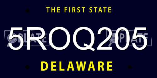 5ROQ205 Delaware License Plate
