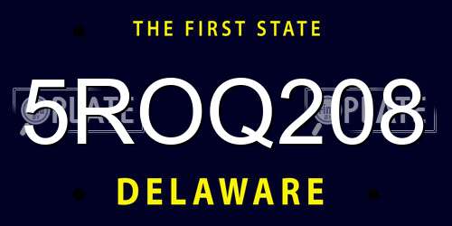 5ROQ208 Delaware License Plate