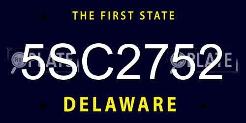 5SC2752 Delaware License Plate