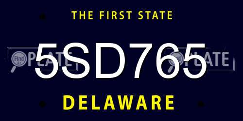 5SD765 Delaware License Plate