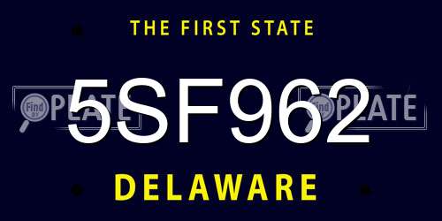 5SF962 Delaware License Plate