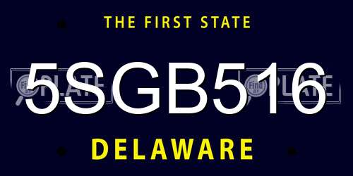 5SGB516 Delaware License Plate