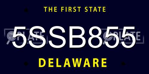 5SSB855 Delaware License Plate