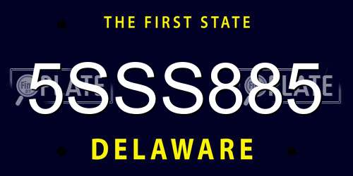 5SSS885 Delaware License Plate