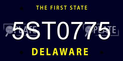 5ST0775 Delaware License Plate