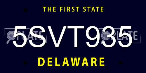 5SVT935 Delaware License Plate