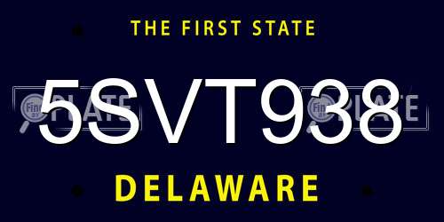 5SVT938 Delaware License Plate