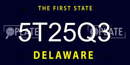 5T25Q3 Delaware License Plate