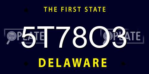 5T78O3 Delaware License Plate