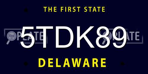 5TDK89 Delaware License Plate