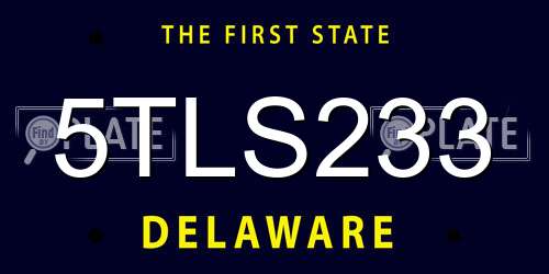 5TLS233 Delaware License Plate