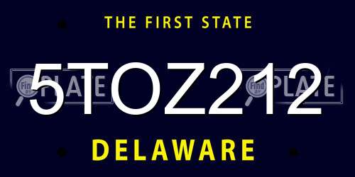 5TOZ212 Delaware License Plate
