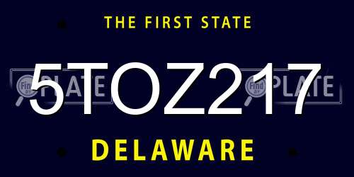 5TOZ217 Delaware License Plate